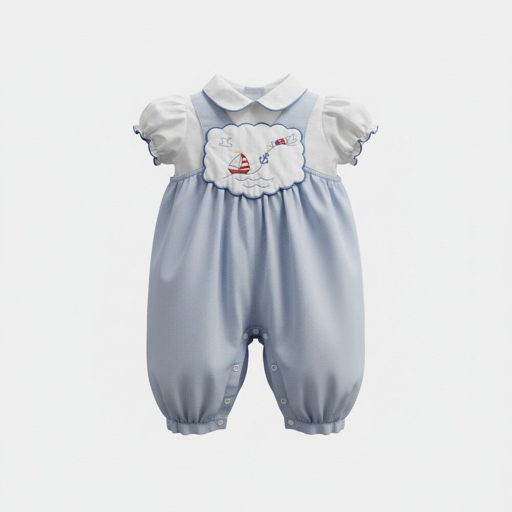 Vintage Infants One Piece Blue Striped Romper and Blouse 3-6 Months